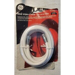 GE RG6 White Video Cable AV23310, 6 Ft (1.8 M) Connects TVs VCRs Etc, New Sealed